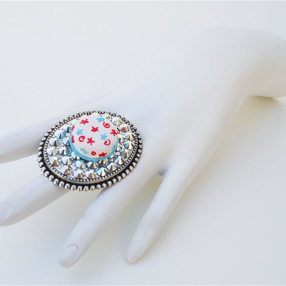 STAR CAKE SILVER SWAROVSKI STONE RING - Picture 2 of 4